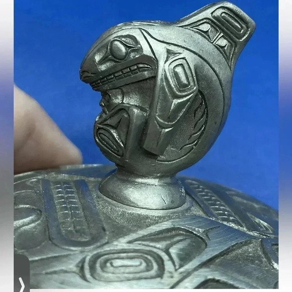 *Final Price* BOMA Inuit Glass Tiny Sugar Jar Fine Pewter Totem Lid & Spoon GUC - Picture 4 of 7